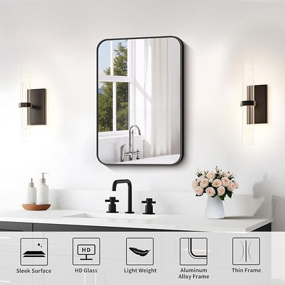 FORBATH Black Bathroom Mirror for Over Sink, Wall Mirror 16x24 Inch - Image 6