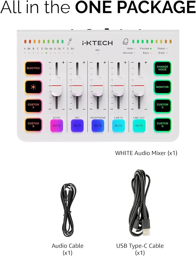 IXTECH Gaming Audio Mixer 4 Channel Soundboard, Streaming RGB PC Audio Interface - Image 9