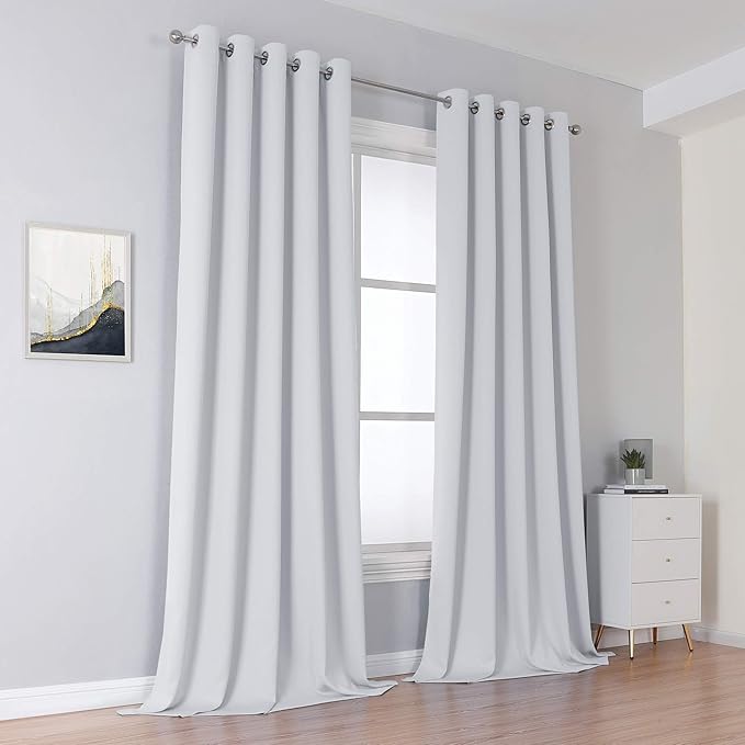 DUALIFE Greyish White Curtains 120 Inch Length Grommet Top Blackout Curtain - Image 2