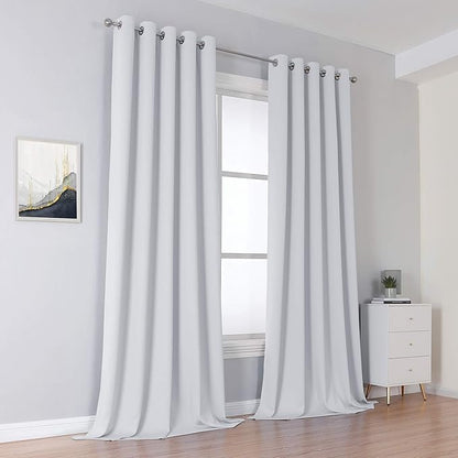 DUALIFE Greyish White Curtains 120 Inch Length Grommet Top Blackout Curtain - Image 2