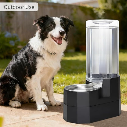 RIZZARI Large Dog Water Dispenser: 9L Raised Gravity Gray Automatic Stainless - Image 7