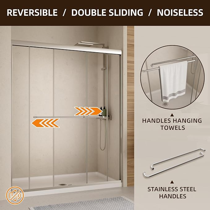 Sliding Shower Door, Royal Guard 50-54" W x 70" H Semi-Frameless Double Sliding - Image 7