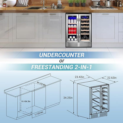 Wine and Beverage Refrigerator, 24 Inch Dual Zone Wine Beverage Cooler Under - Image 7