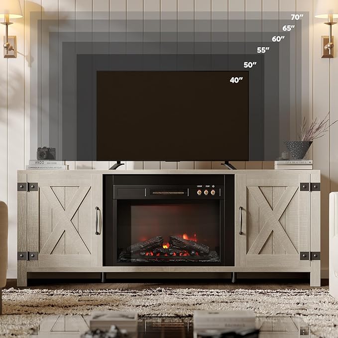 Bestier 63" Fireplace TV Stand for TVs Up to 70", Farmhouse Barn Door - Image 5