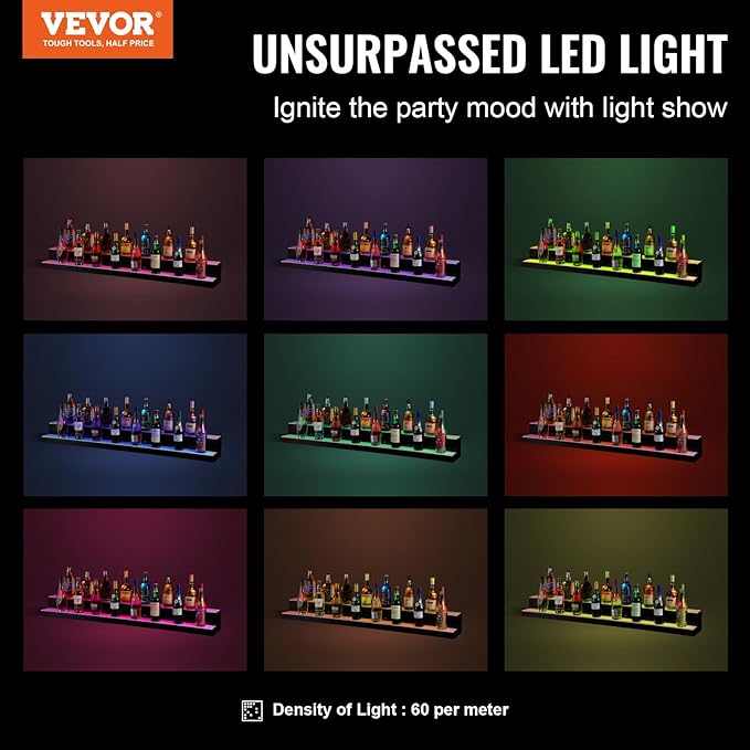 VEVOR LED Lighted Liquor Bottle Display, 2 Tiers 60 Inch Commercial Illuminated - Image 4