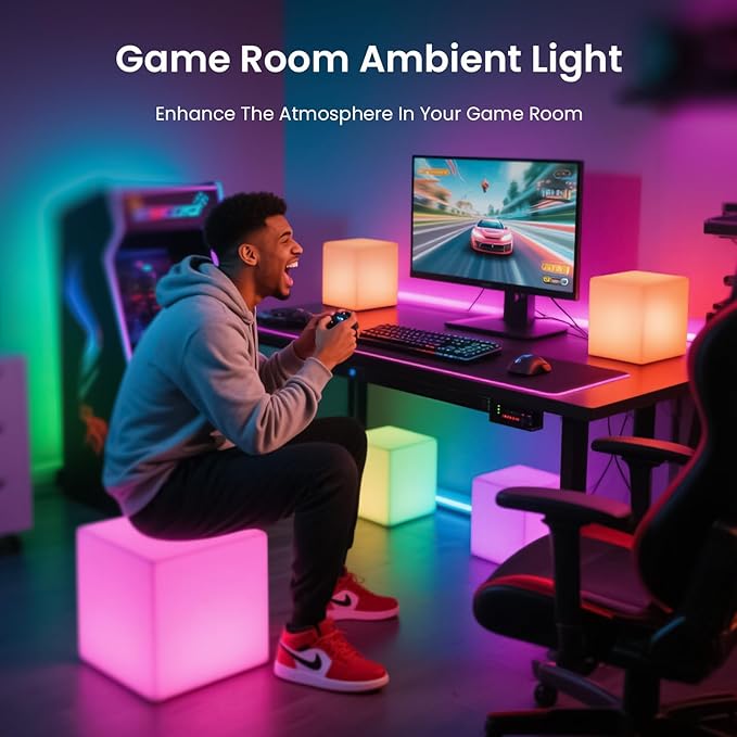 LOFTEK 7-inch LED Cube Night Lights: Rechargeable RGB 16 Colors Changing Light - Image 2