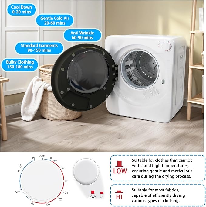 1.6 Cu.Ft Portable Clothes Dryer, 800W Fast Drying Front Load Laundry Dryer - Image 4