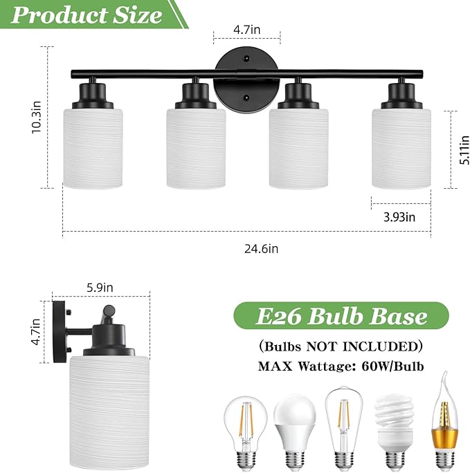 Guliaofo 4-Light Bathroom Light Fixtures, Modern Kitchen Light Fixtures Wall - Image 3