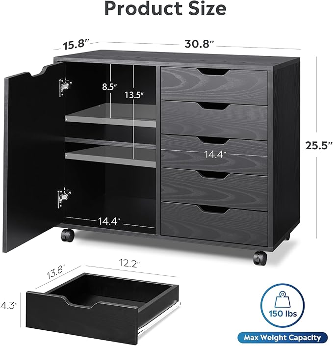 DEVAISE Mobile File Cabinet, 5-Drawer Wood Storage Chest - Image 2