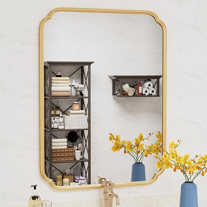 30" x 40"Gold Bathroom Mirror for Over Sink, Modern Rounded Corner Rectangle by FerytangeHome