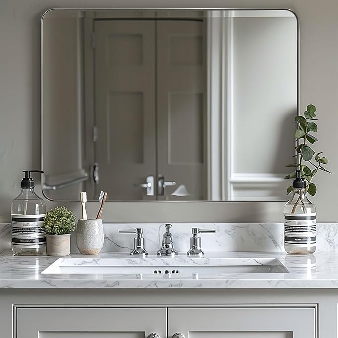ANDY STAR 30”x40”Chrome Mirror for Bathroom, Rounded Rectangle Bathroom Mirror by ANDYSTAR