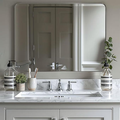 ANDY STAR 30”x40”Chrome Mirror for Bathroom, Rounded Rectangle Bathroom Mirror by ANDYSTAR