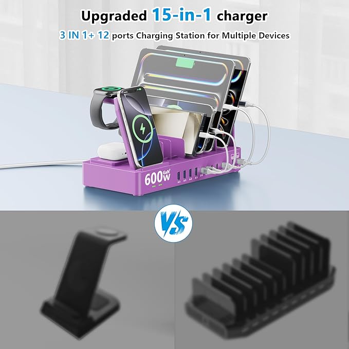 600w Charging Station for Multiple Devices, 15 in 1 Wireless Charger - Image 3