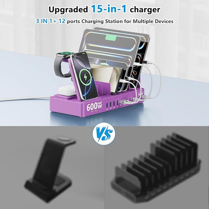 600w Charging Station for Multiple Devices, 15 in 1 Wireless Charger - Image 3