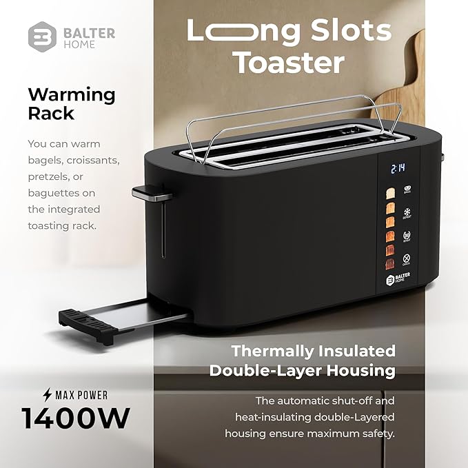 Toaster 4 Slice Wide Slot, Bagel Function, Long Slot, Stainless Steel, Touch - Image 8