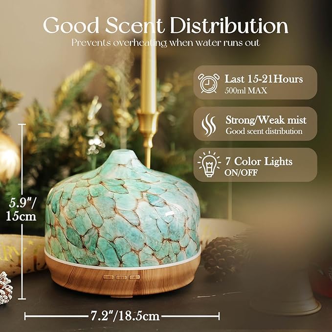 Porseme 500ml Glass Essential Oil Diffuser Aromatherapy Ultrasonic Cool Mist - Image 3