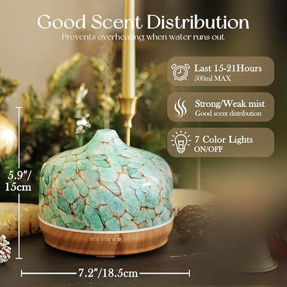 Porseme 500ml Glass Essential Oil Diffuser Aromatherapy Ultrasonic Cool Mist - Image 3