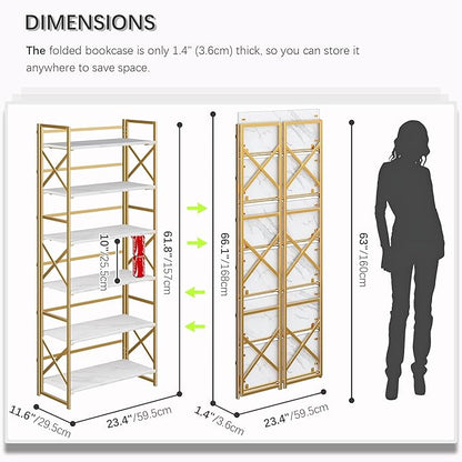 4NM 6 Tiers No Assembly Book Shelves, 61.8" H Folding Bookshelf Bookcase Open - Image 2
