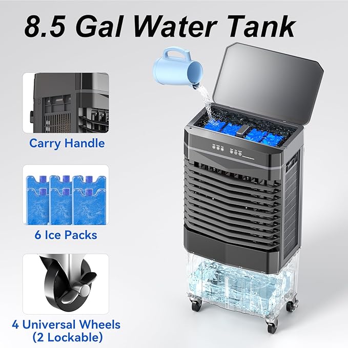 Auertech 8.5 Gal Swamp Cooler, 2800 CFM Portable Evaporative Air Cooler - Image 2