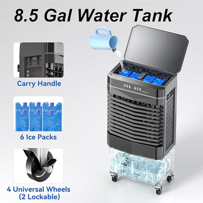 Auertech 8.5 Gal Swamp Cooler, 2800 CFM Portable Evaporative Air Cooler - Image 2