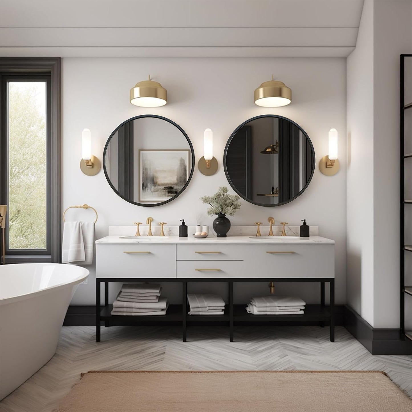 G-LEAF Black Round Mirror 32 inch Circle Mirror for Bathroom Vanity, Entryway, Living Room, Round Bathroom Mirror for Wall