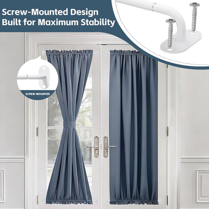 2 Pack French Door Curtain Rods, Screw-Mounted Sash Rods Adjustable 18–30 Inch, 3/8" Diameter Wrap Around Curtain Rods for Front Door Windows, White