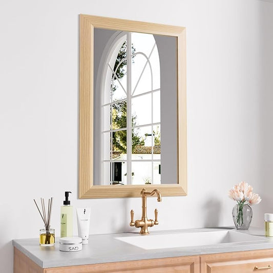 Amorho Bathroom Mirror for Wall, 20X30 Inch Oak Wood Grain Metal Framed Mirror by Amorho
