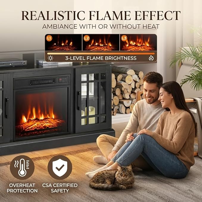 SIMOE Modern 48 Inch Electric Fireplace TV Stand, TV Console - Image 2