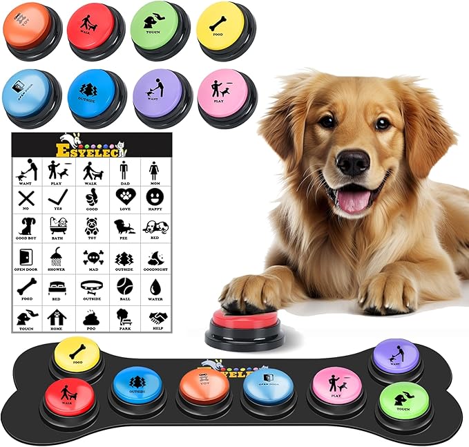 Dog Buttons for Communication Starter Pack 8 Dog Talking Button Set, 30s Voice by ESYELEC