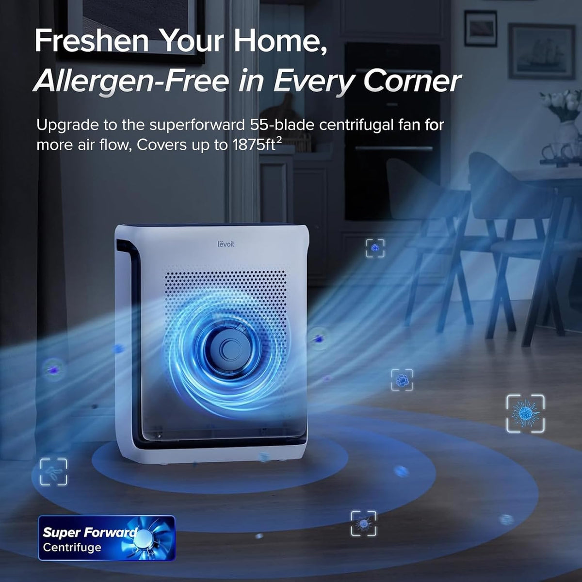 levoit smart air purifier for home large room shown in use