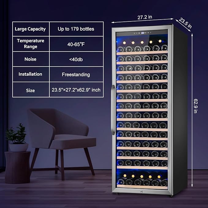 24 Inch Wine Cooler Refrigerator Freestanding, Large Tall Built-in 154-Bottles - Image 8