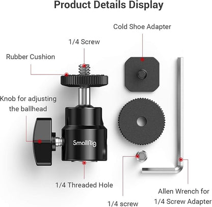 SmallRig 1/4" Camera Hot Shoe Mount, Ballhead Tripod - Image 5