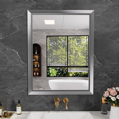 Amorho 28x36 Inch Bathroom Mirror Silver, Thick Metal Framed Wall Mirrors by Amorho