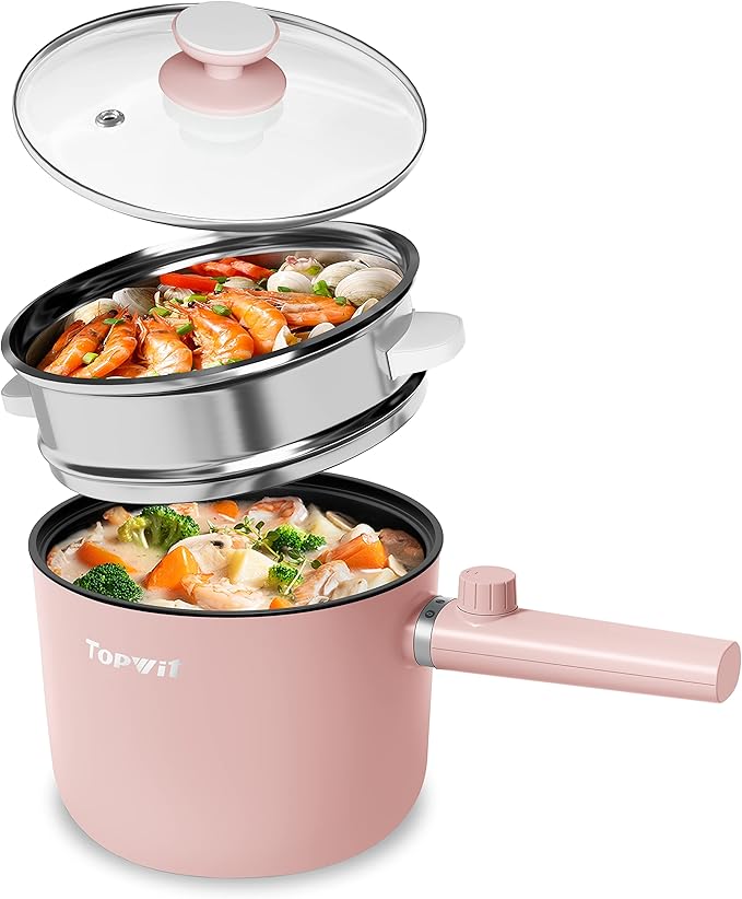 Topwit Hot Pot Electric with Steamer, 1.5L Ramen Cooker, Non-Stick Sauté Pan by TOPWIT