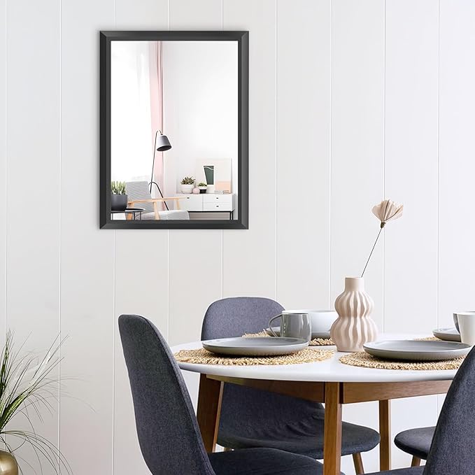 Amorho Black Bathroom Mirror, 24x32 Inch Thick Metal Framed Wall Mirrors - Image 8