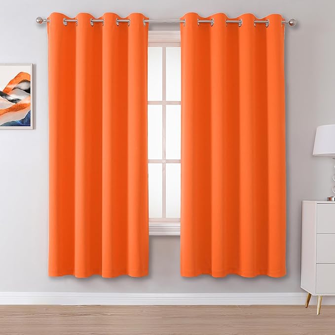 DUALIFE Orange Blackout Curtains 2 Panels 52 x 63 Inches Long, Window Treatment by DUALIFE