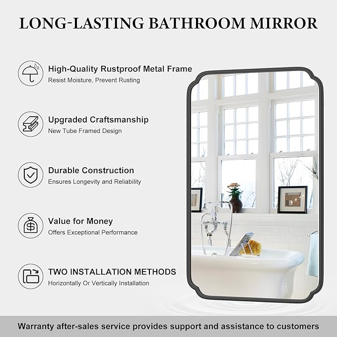 White 30"x48" Bathroom Mirror for Wall, Large Bathroom Vanity Mirror, Rounded - Image 7
