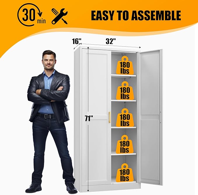71" Tall Metal Storage Cabinet, Kitchen Pantry Storage Cabinets - Image 3