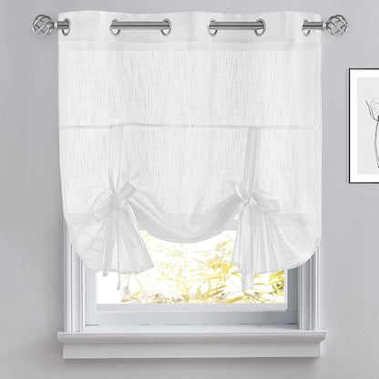 Pony Dance Tie Up Curtains - Bathroom Window Curtain Small Ballon Shade Valances for Kitchen Linen Look Semi-Sheer Decorative, 42 inches x 45 inches, White, 1 Piece