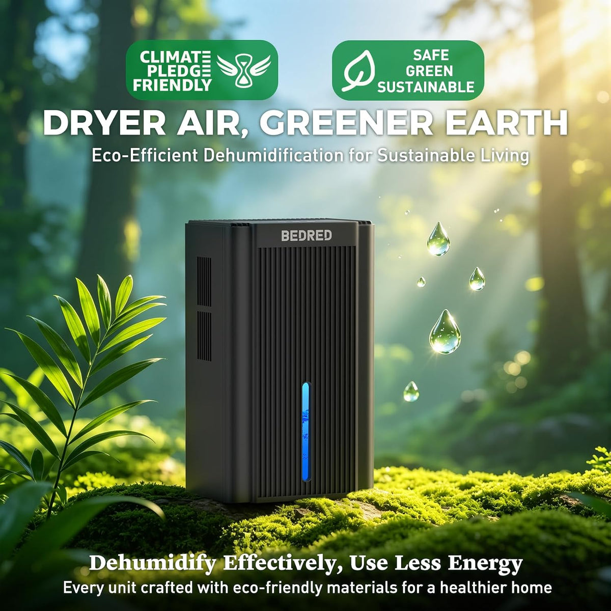 bedred dehumidifier, 95oz dehumidifier for home 1000 sq.ft showing dimensions