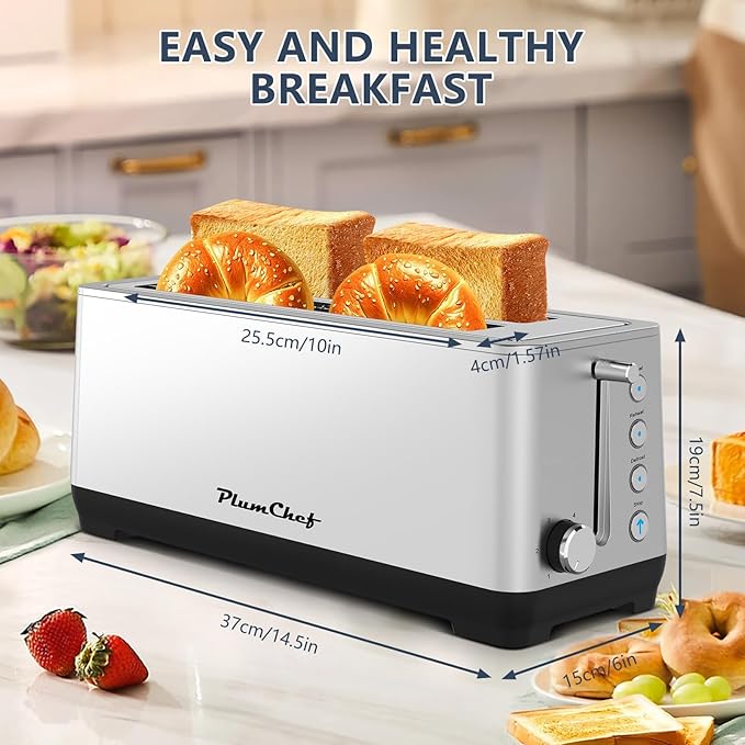 4-Slice Toaster, Extra Wide Long Slot Toaster, 6 Browning Settings, - Image 4