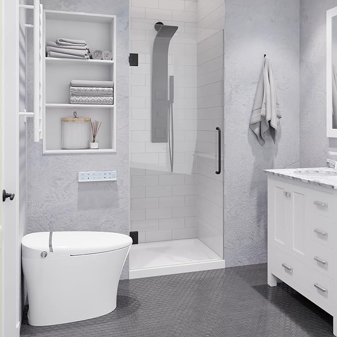 ANZZI 72" x 30" Frameless Shower Door in Gun Metal Black, Passion Water by ANZZI
