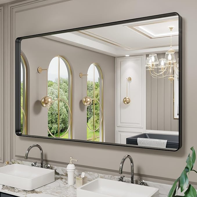LOAAO Black Metal Framed Bathroom Mirror - Image 3
