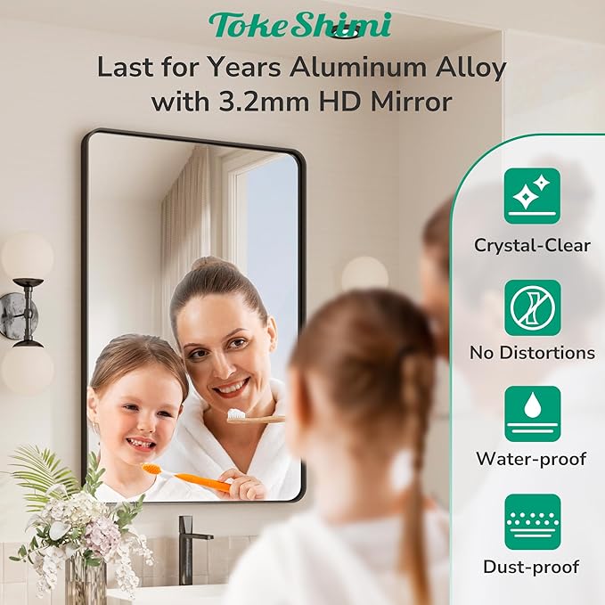 TokeShimi 30 x 30 Black Bathroom Mirror, Rectangle Bathroom Wall Mirror - Image 3