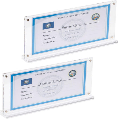 2 Pack of Acrylic Business License Frame for 4x9 Business License Certificate Desk/Table Top Display,Clear Certificate Holder Panoramic Photograph Picture Frame,4x10 Inch