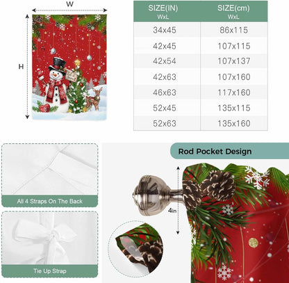 Christmas Snowman Reindeer Pine Tree Bell Tie Up Curtains for Windows, Cartoon Style Rod Pocket Window Shade Adjustable Balloon Curtain Valance for Bedroom Kitchen Bathroom Blinds 34x45in
