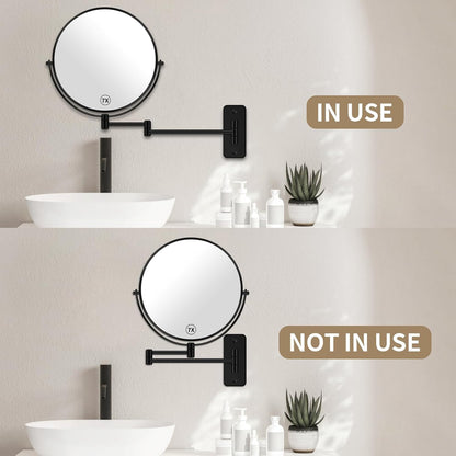 BTremary 8” Wall Mounted Magnifying Makeup Mirror 1X/7X Wall Mount Mirror Swing Arm Two-Sided 360° Swivel Bathroom Shaving Mirror for Men and Women in Hotel/Home, Black