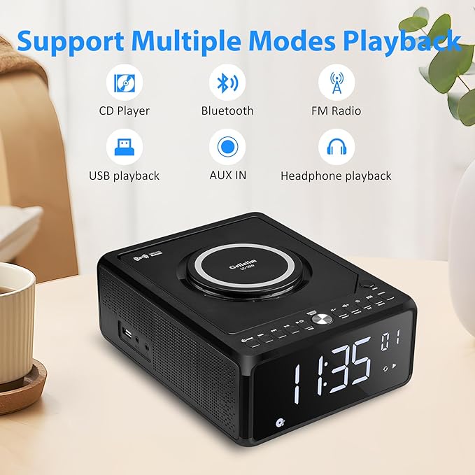 Gelielim CD Player Alarm Clock Radio, CD Players - Image 2