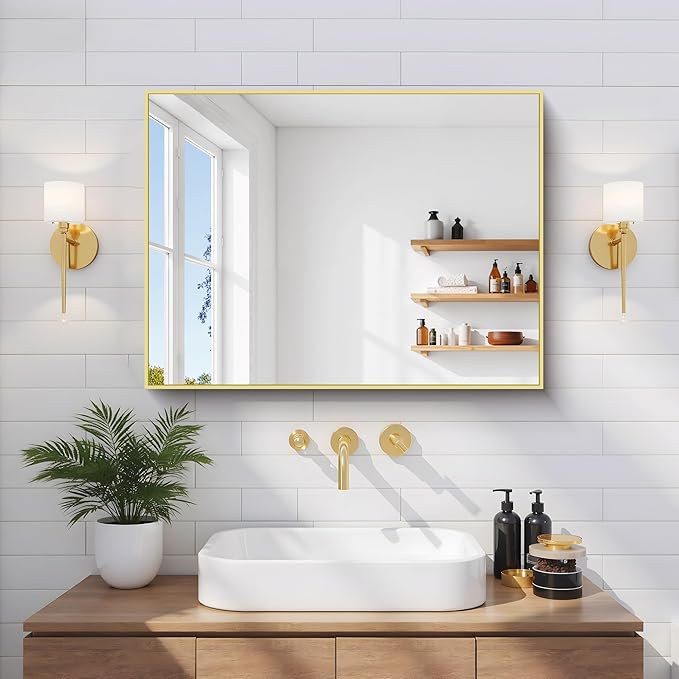 Gold Bathroom Mirror for Wall, 18x24 Inch Rectangle Mirror - Image 2