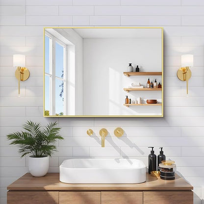 Gold Bathroom Mirror for Wall, 18x24 Inch Rectangle Mirror - Image 2